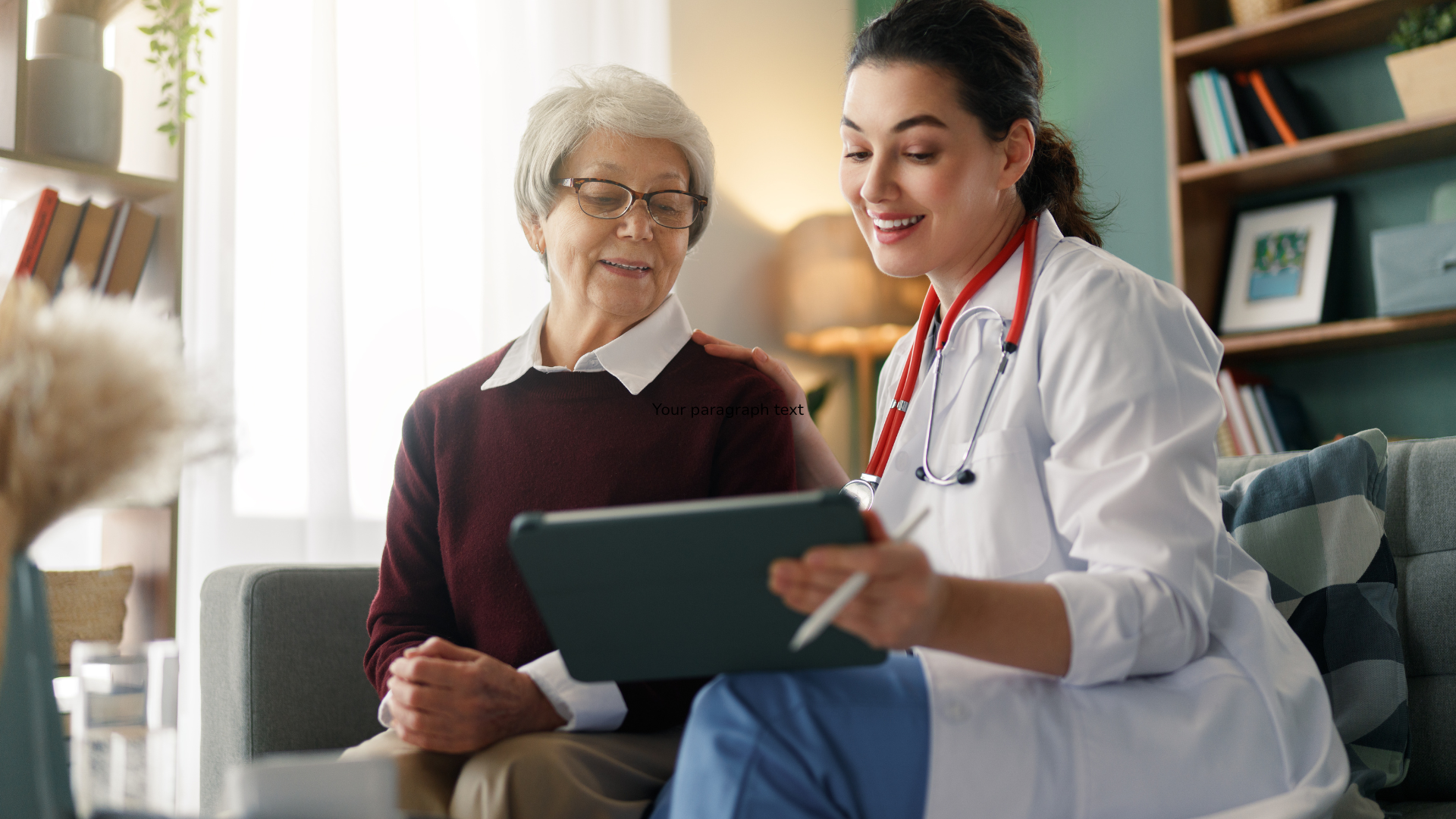 Doctor explaining lung cancer screening results to a patient using a CT scan image.