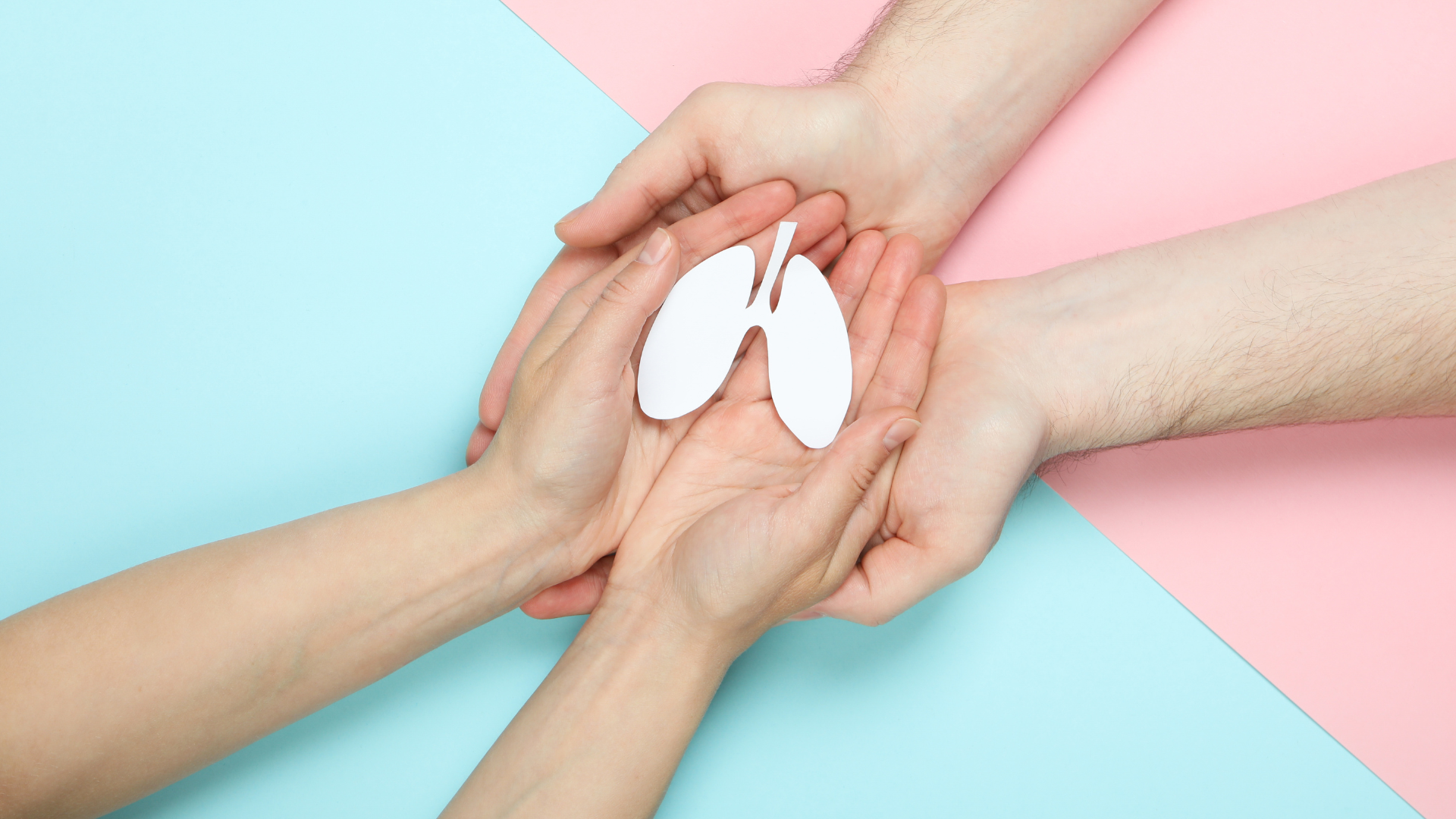 Hands holding a paper lung cutout to represent lung health awareness and support.